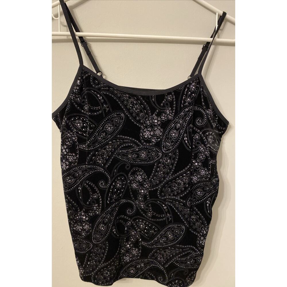 Y2k 90s 00s Chicos Black Velvet Glitter Tank Fairycore Whimsy Goth Size 3